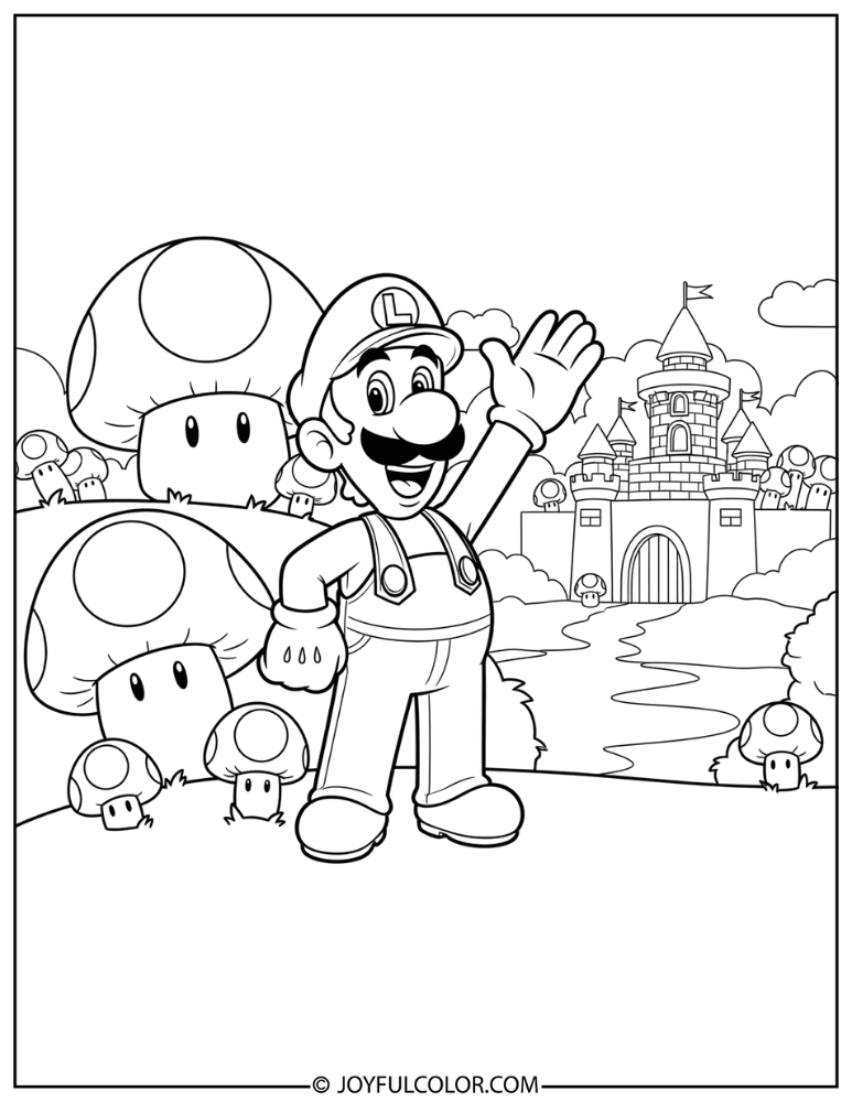 Luigi Mushroom Kingdom Coloring Page