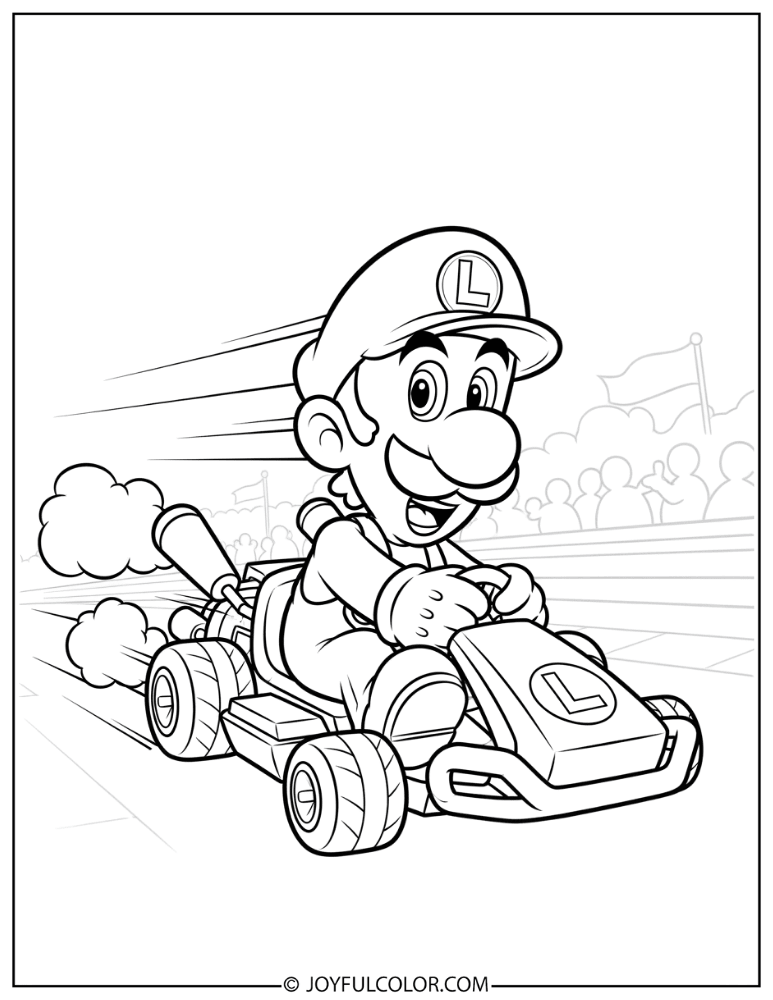 Luigi Racing Coloring Page