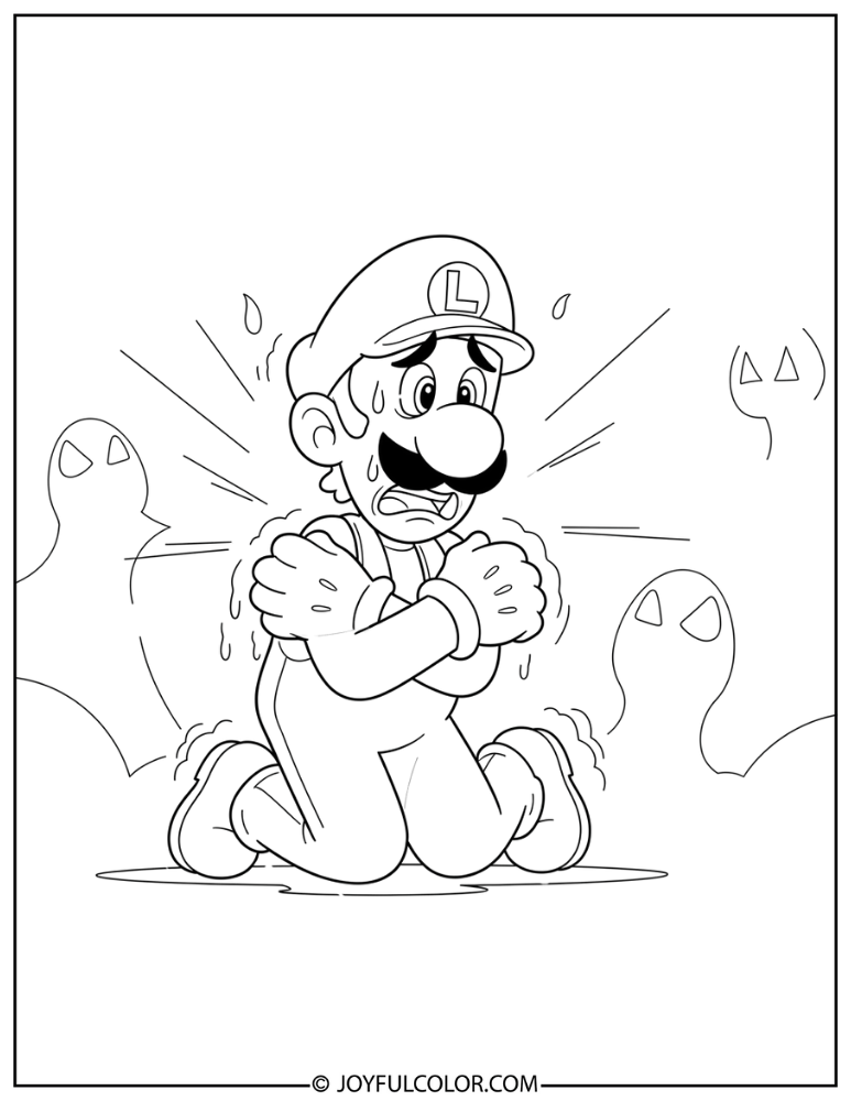 Luigi Trembling Coloring Page