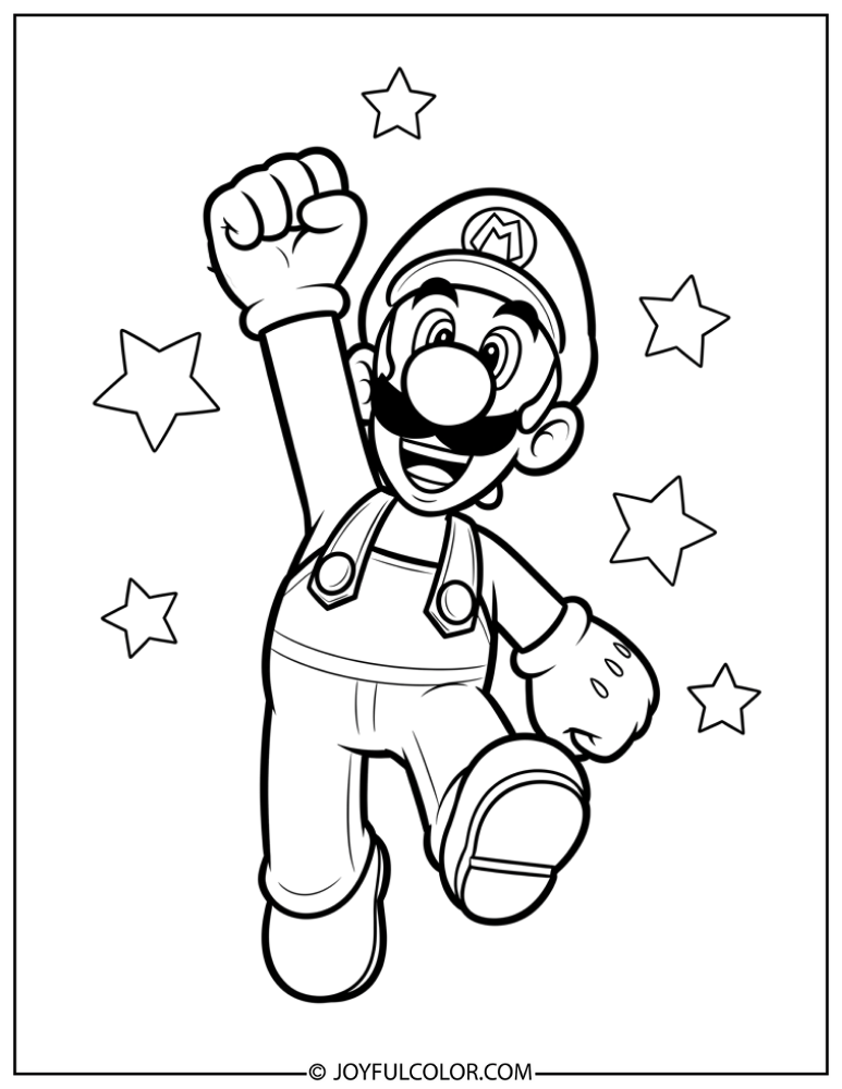 Luigi Victory Pose Coloring Page
