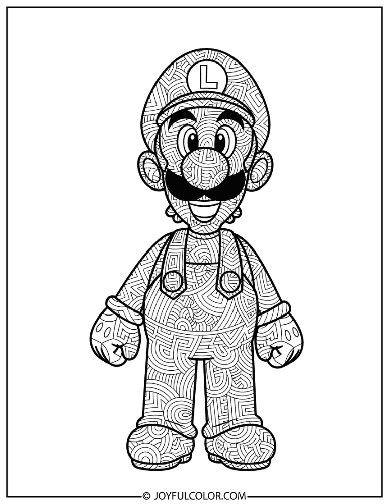 Luigi Zentangle Coloring Page