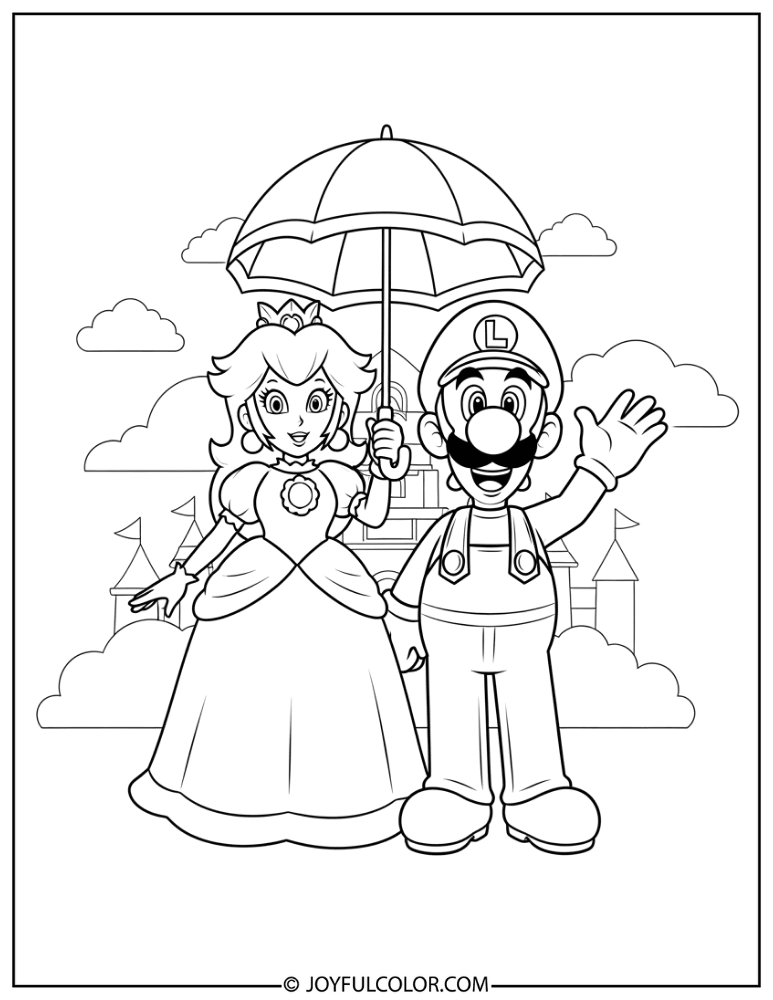 Luigi and Peach Coloring Page