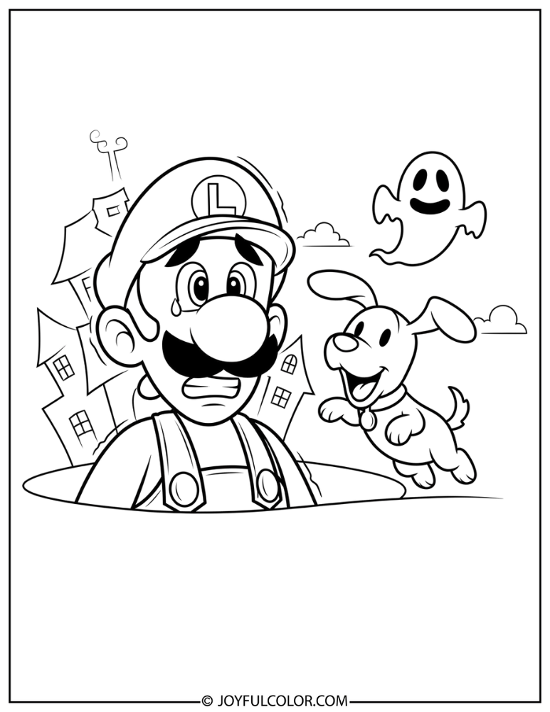 Luigi and Polterpup Coloring Page