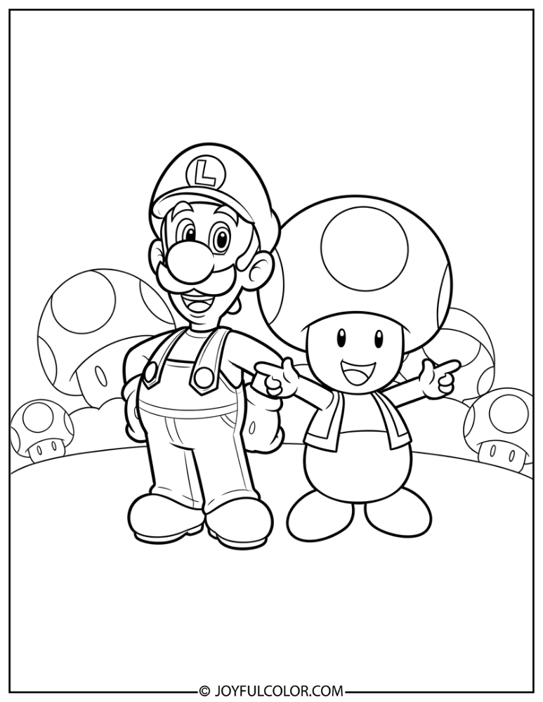 Luigi and Toad Coloring Page