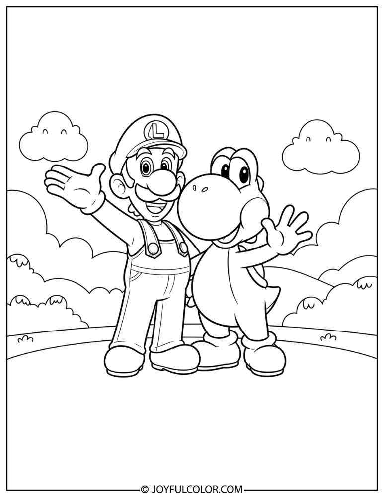 Luigi and Yoshi Coloring Page