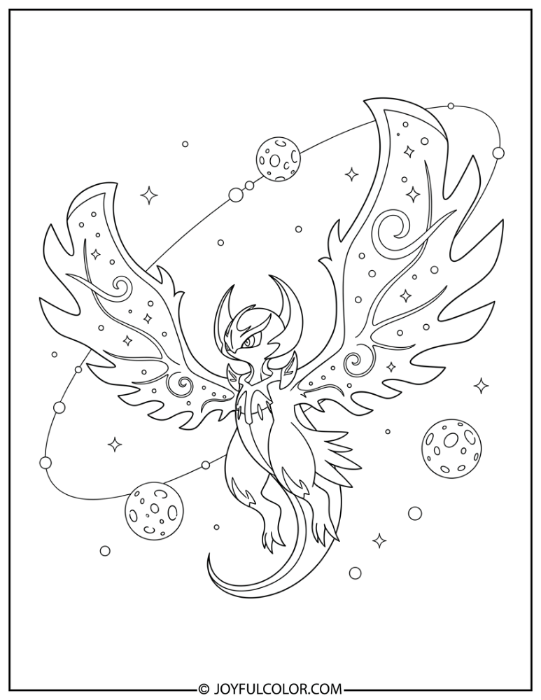Lunala Cosmic Wings Coloring Page