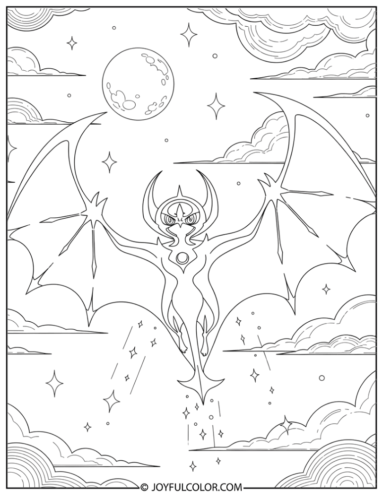 Lunala Night Sky Wings Coloring Page