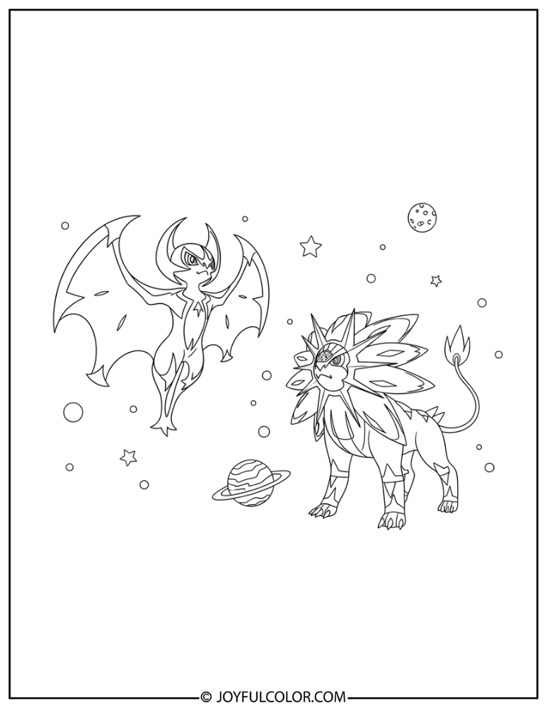 Lunala and Solgaleo Coloring Page