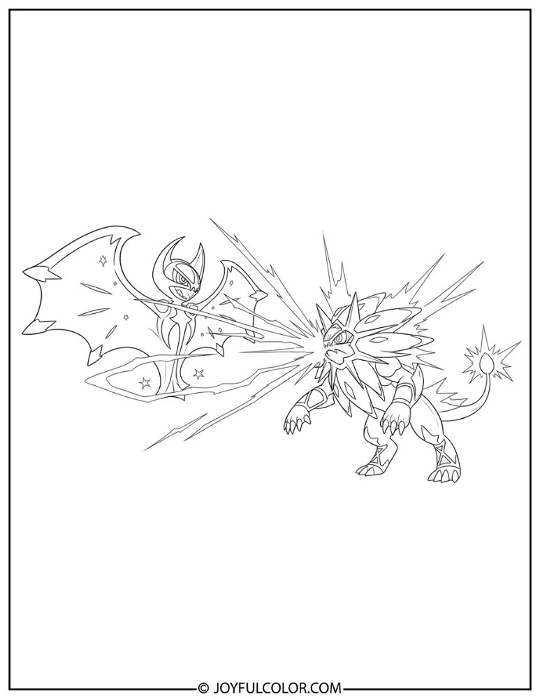Lunala vs Solgaleo Coloring Page