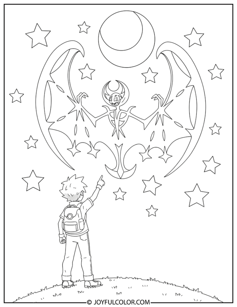 Lunala with Trainer Coloring Page