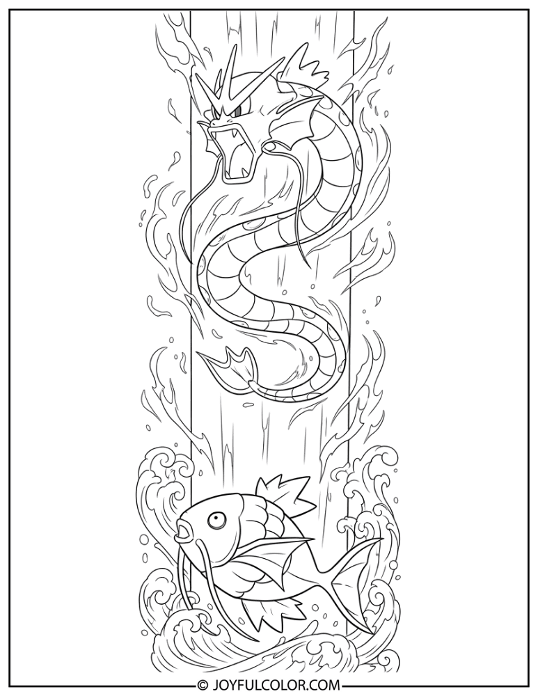 Magikarp to Gyarados Coloring Page