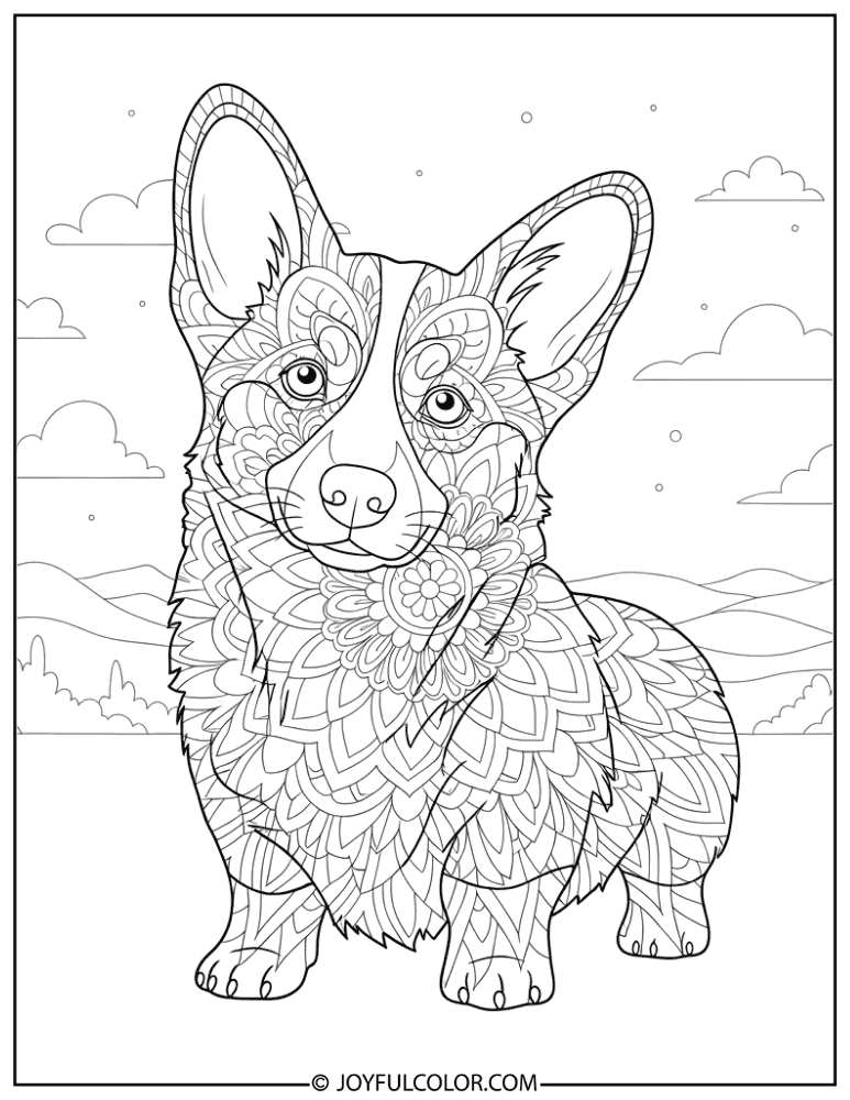 Mandala Corgi Coloring Page