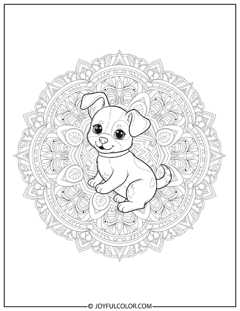 Mandala Puppy Design Coloring Page