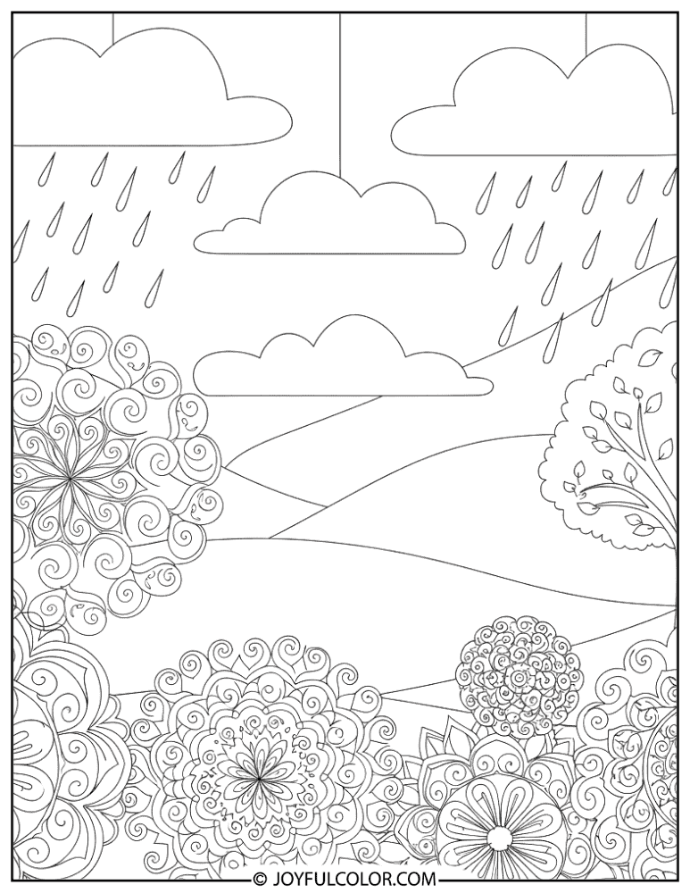 Mandala Rain Pattern Coloring Page