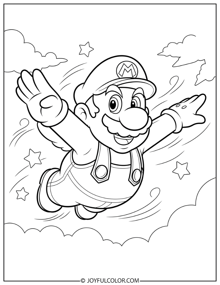 Mario Flying Coloring Page
