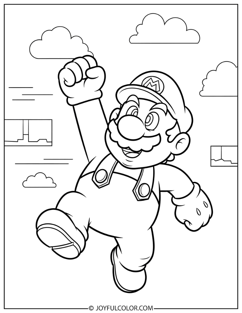 Mario Jumping Coloring Page