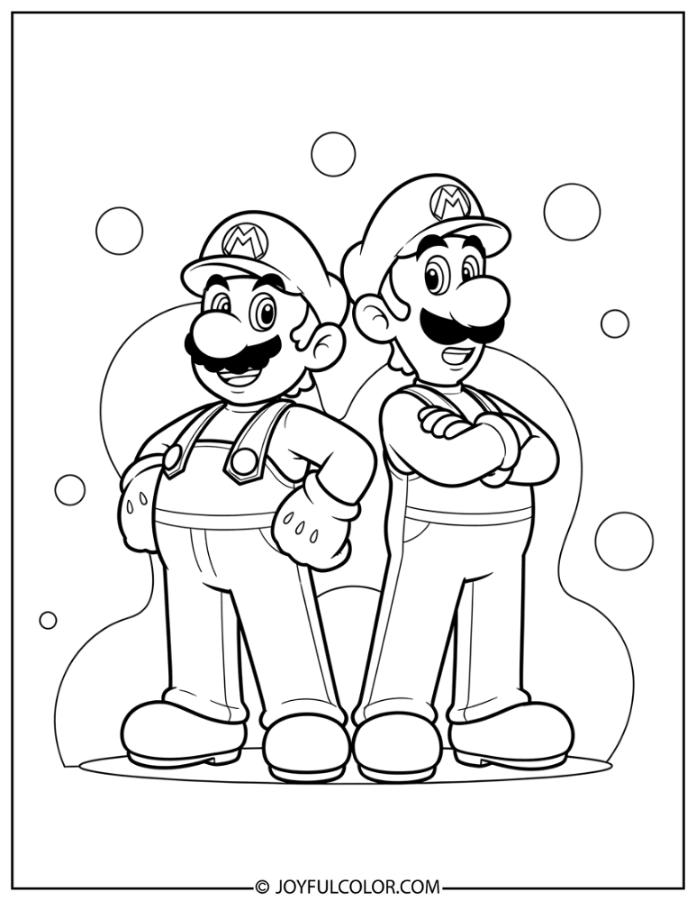 Mario Luigi Back to Back Coloring Page
