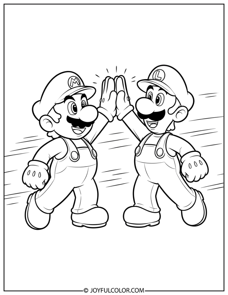 Mario Luigi High Five Coloring Page