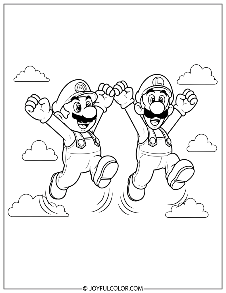 Mario Luigi Jumping Coloring Page