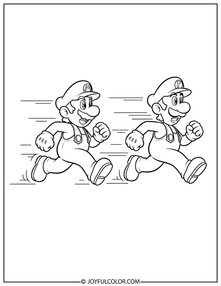 Mario Luigi Running Coloring Page