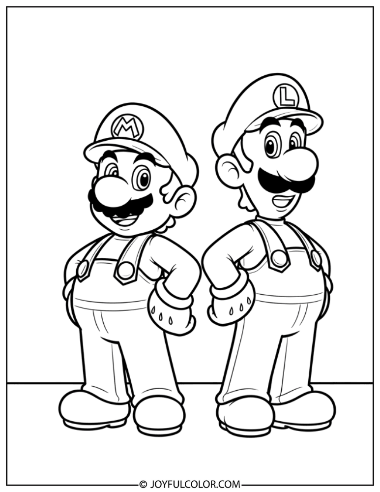 Mario Luigi Standing Coloring Page