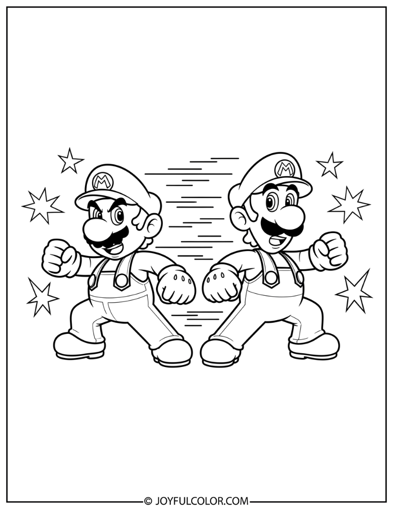 Mario Luigi Team Attack Coloring Page