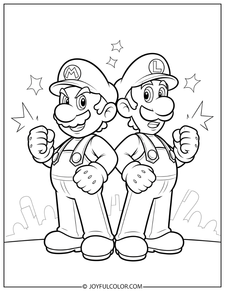 Mario Luigi Team Coloring Page