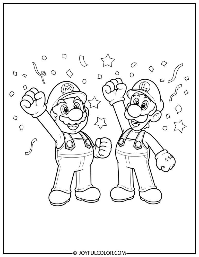 Mario Luigi Victory Coloring Page