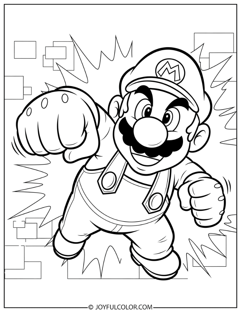 Mario Punching Coloring Page