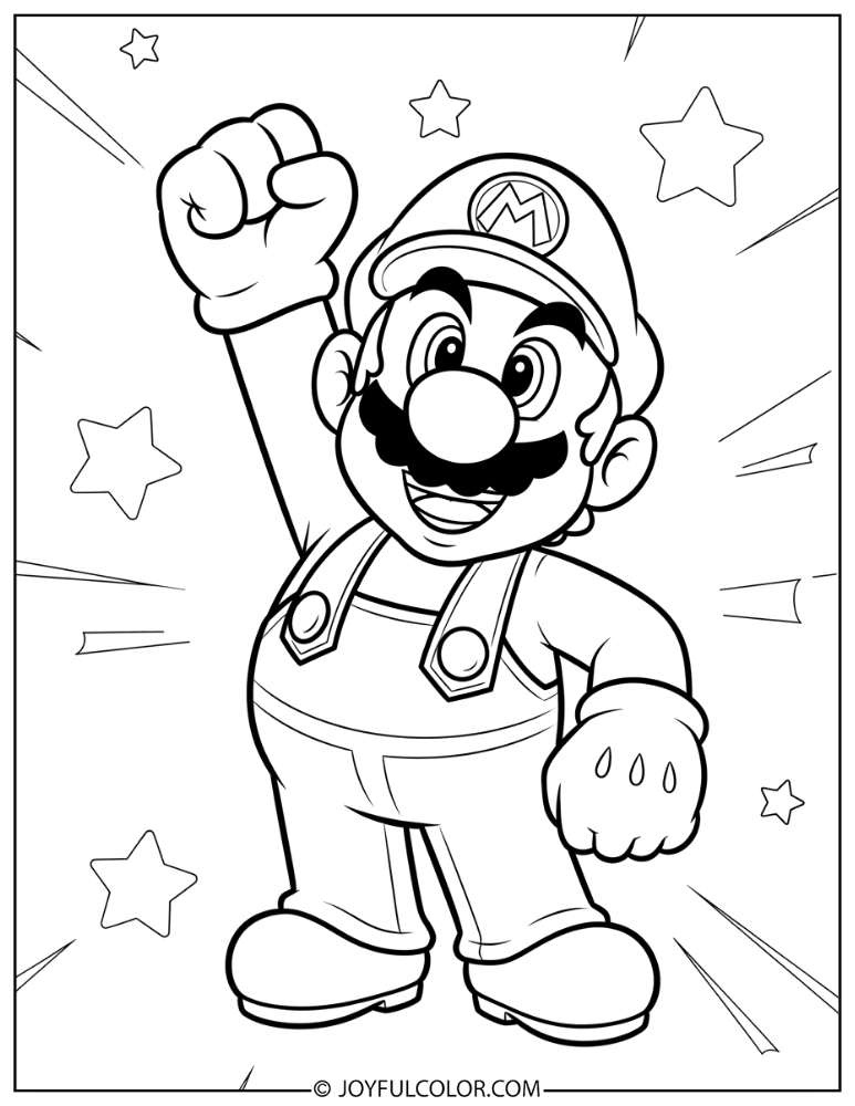 Mario Victory Pose Coloring Page