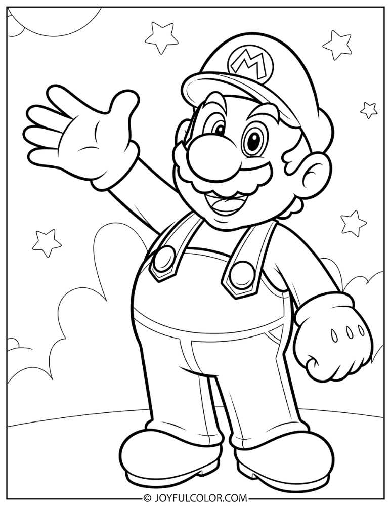 Mario Waving Coloring Page