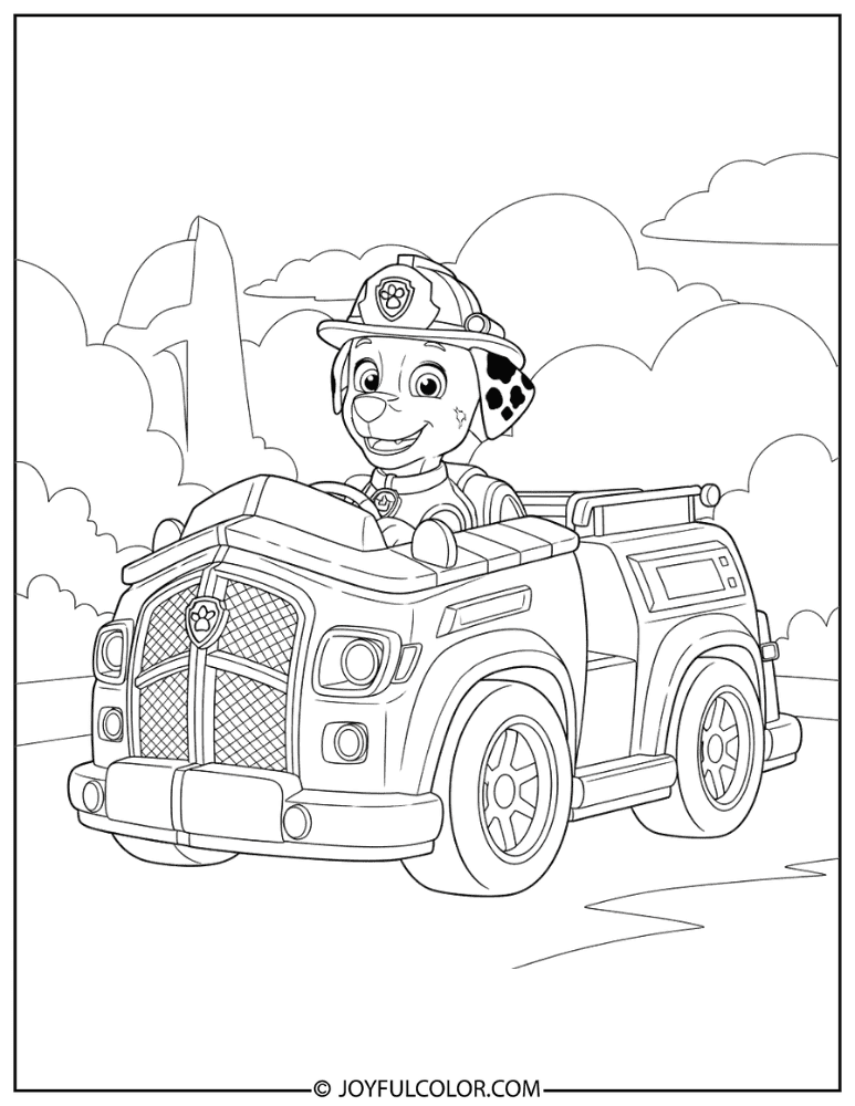 Marshall Driving His Fire Truck Coloring Page