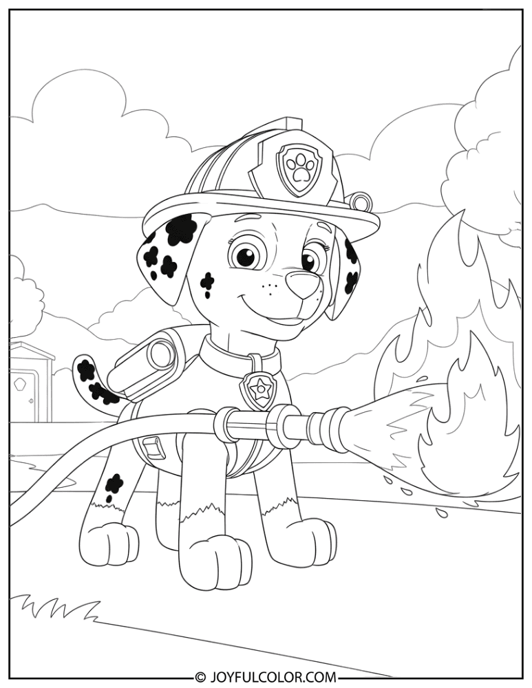 Marshall Extinguishing a Fire in Adventure Bay Coloring Page