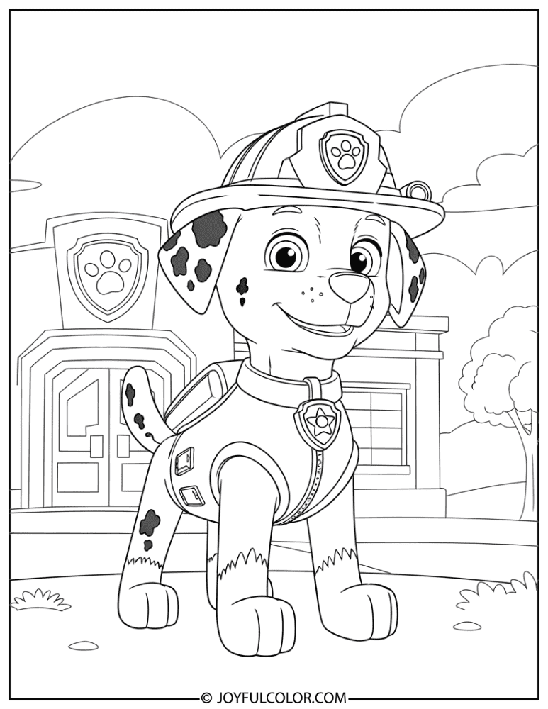 Marshall Near the Paw Patrol Headquarters Coloring Page