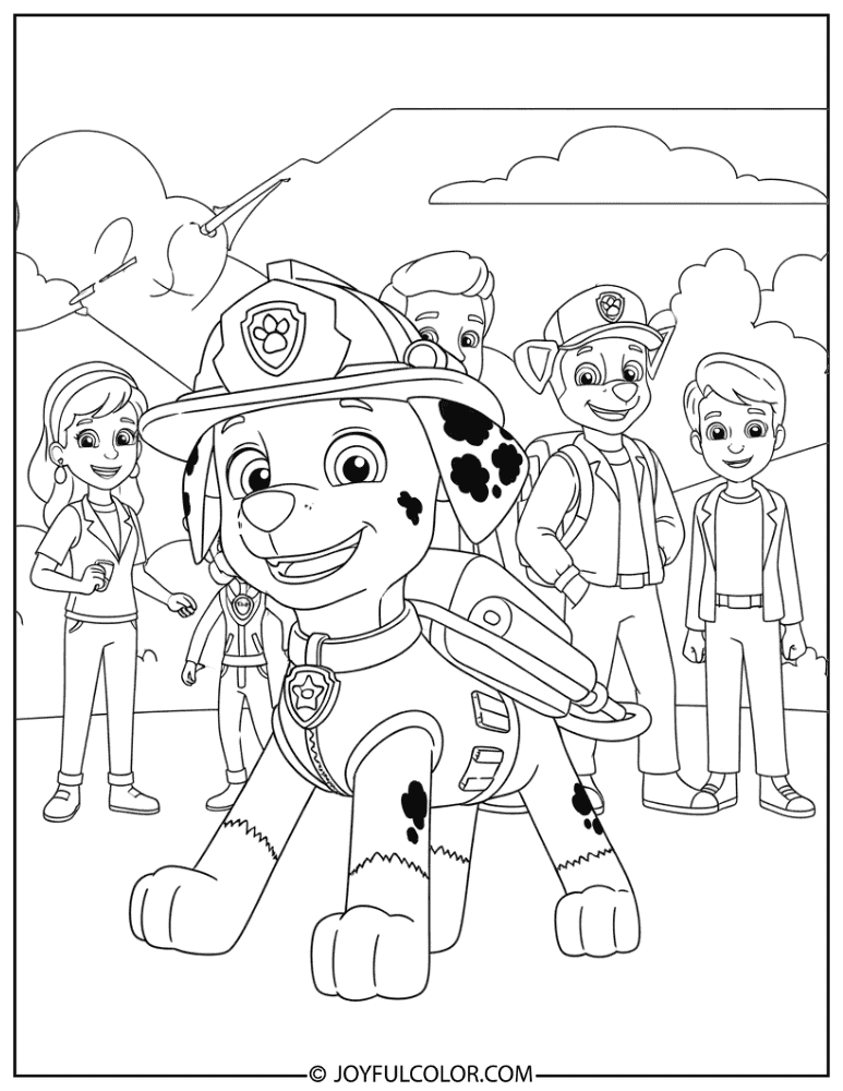 Marshall Rescuing Citizens in Adventure Bay Coloring Page