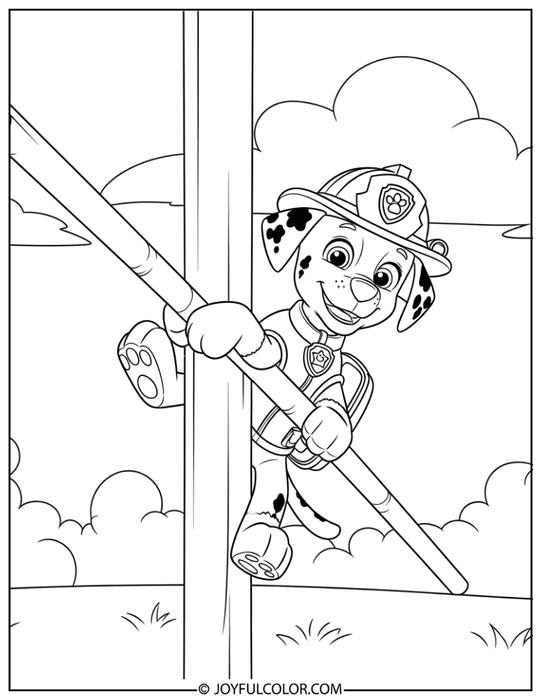 Marshall Sliding Down the Fire Pole Coloring Page