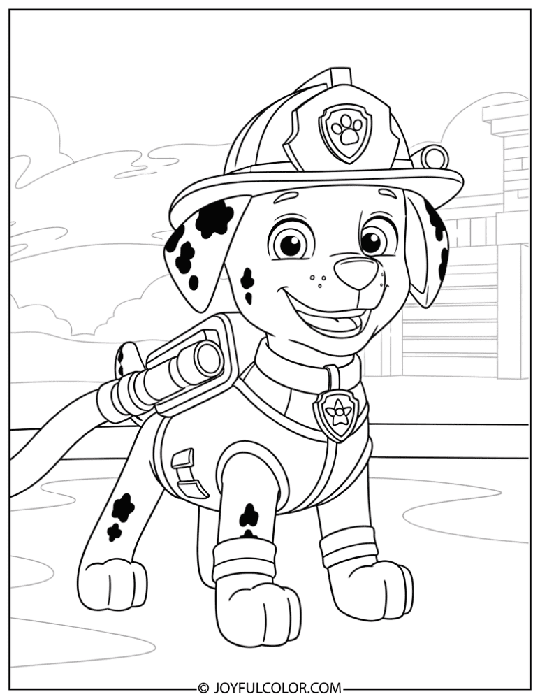 Marshall Smiling in Firefighter Gear Coloring Page