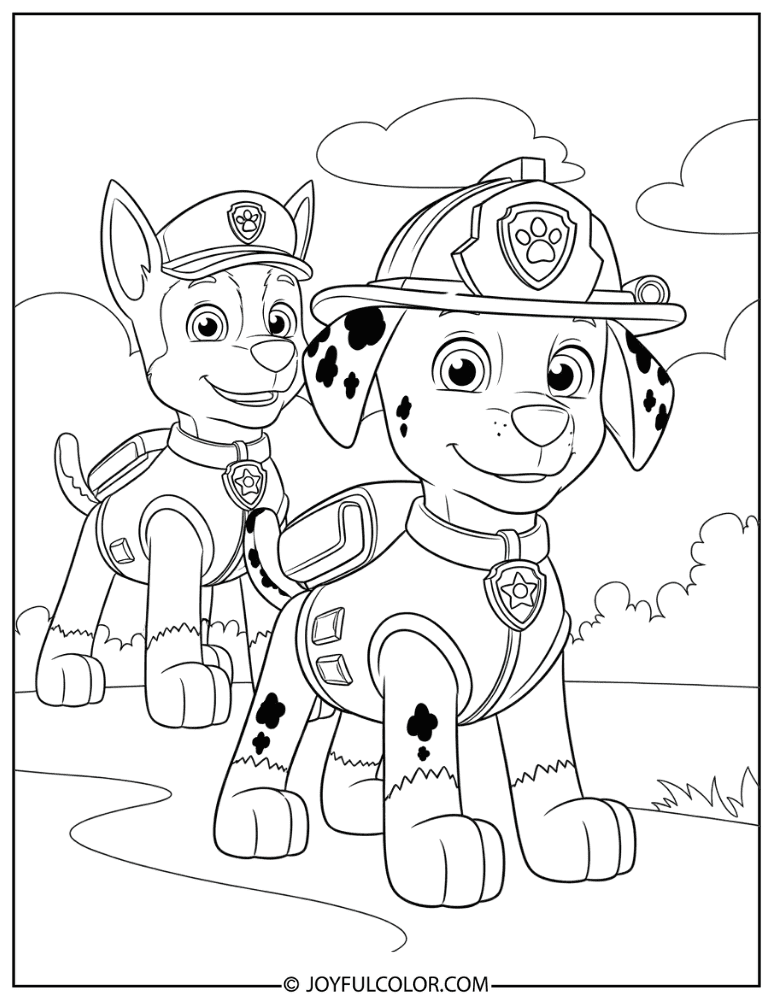 Marshall and Chase Ready for Rescue Coloring Page