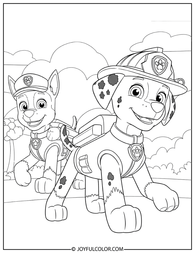 Marshall and Chase Saving the Day Coloring Page