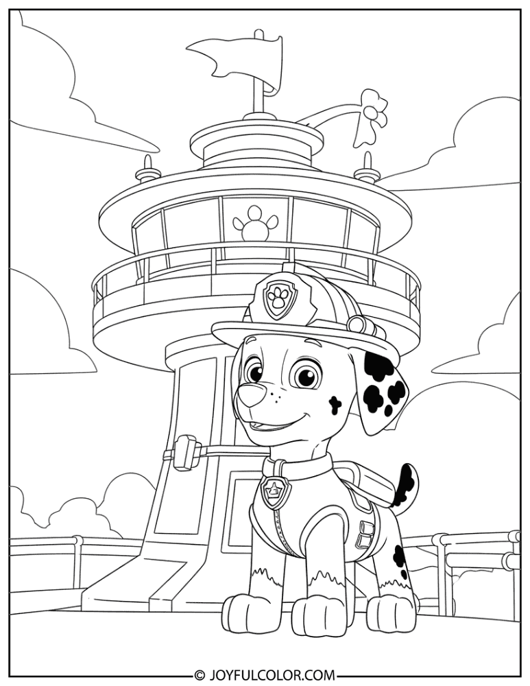 Marshall at the Paw Patrol Lookout Coloring Page