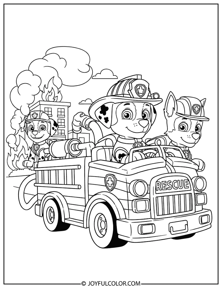 Marshall with Fire Truck Coloring Page