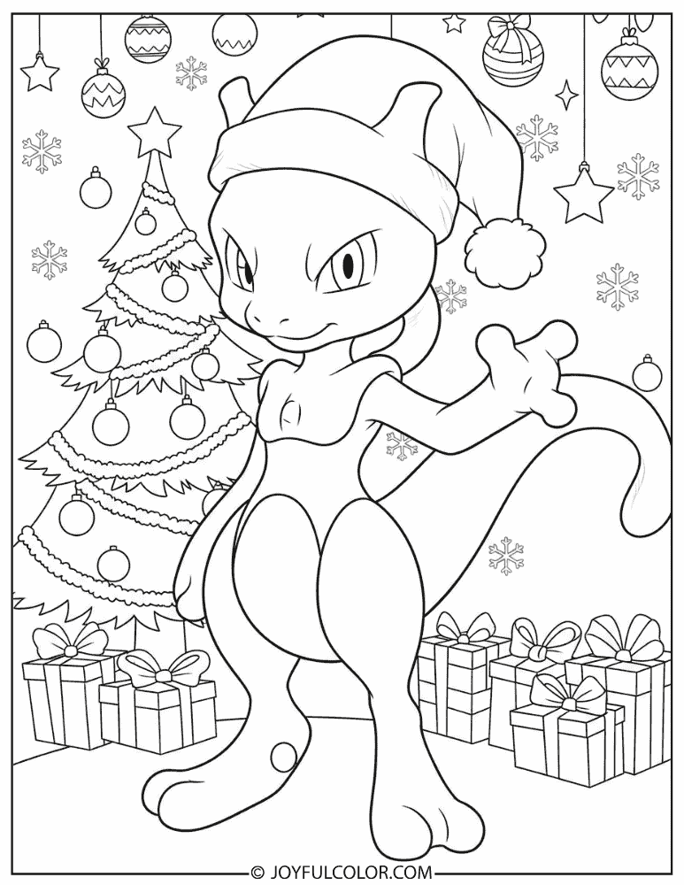Mewtwo Christmas Coloring Page