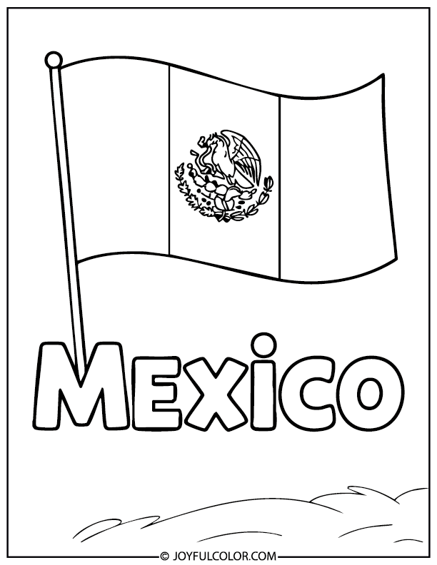 Mexico Flag Coloring Page with Country Name
