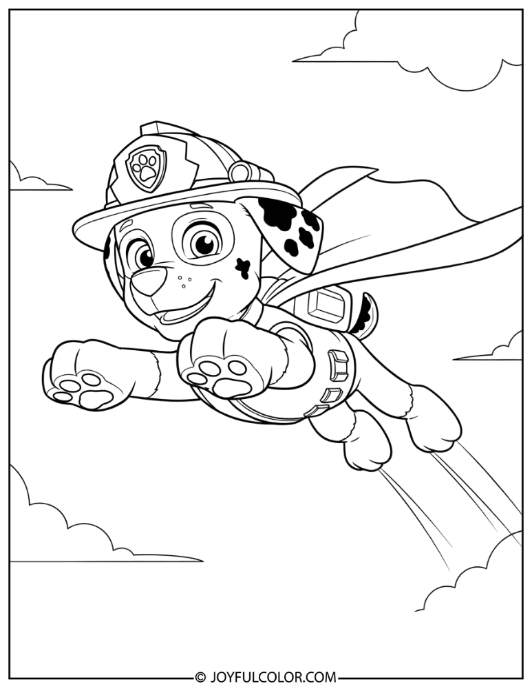 Mighty Pups Marshall Flying Coloring Page