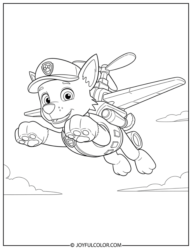 Mighty Pups Rocky Flying Coloring Page