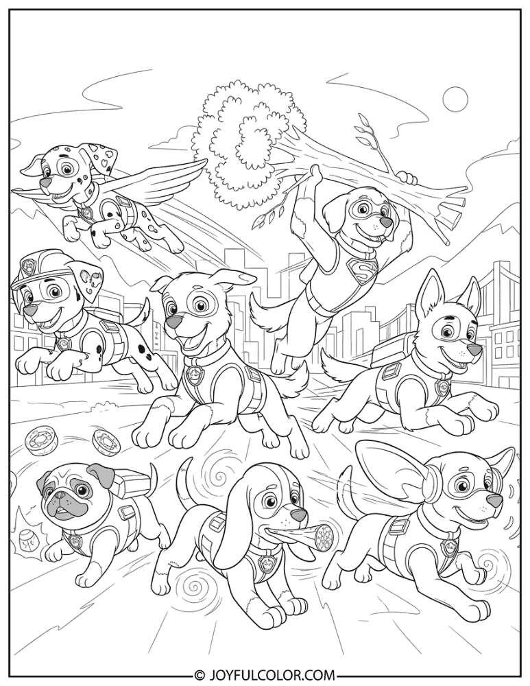 Mighty Pups Team Coloring Page