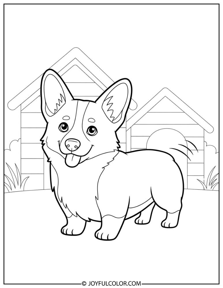 Minimal Detail Corgi Coloring Page