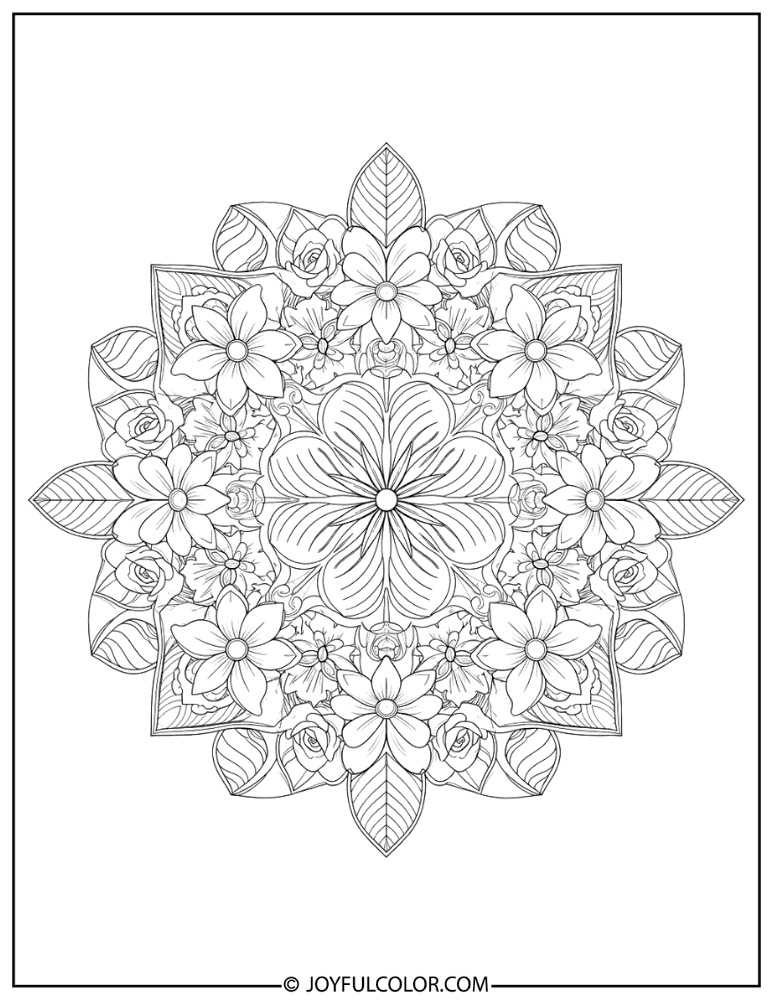 Mixed Floral Mandala Coloring Page