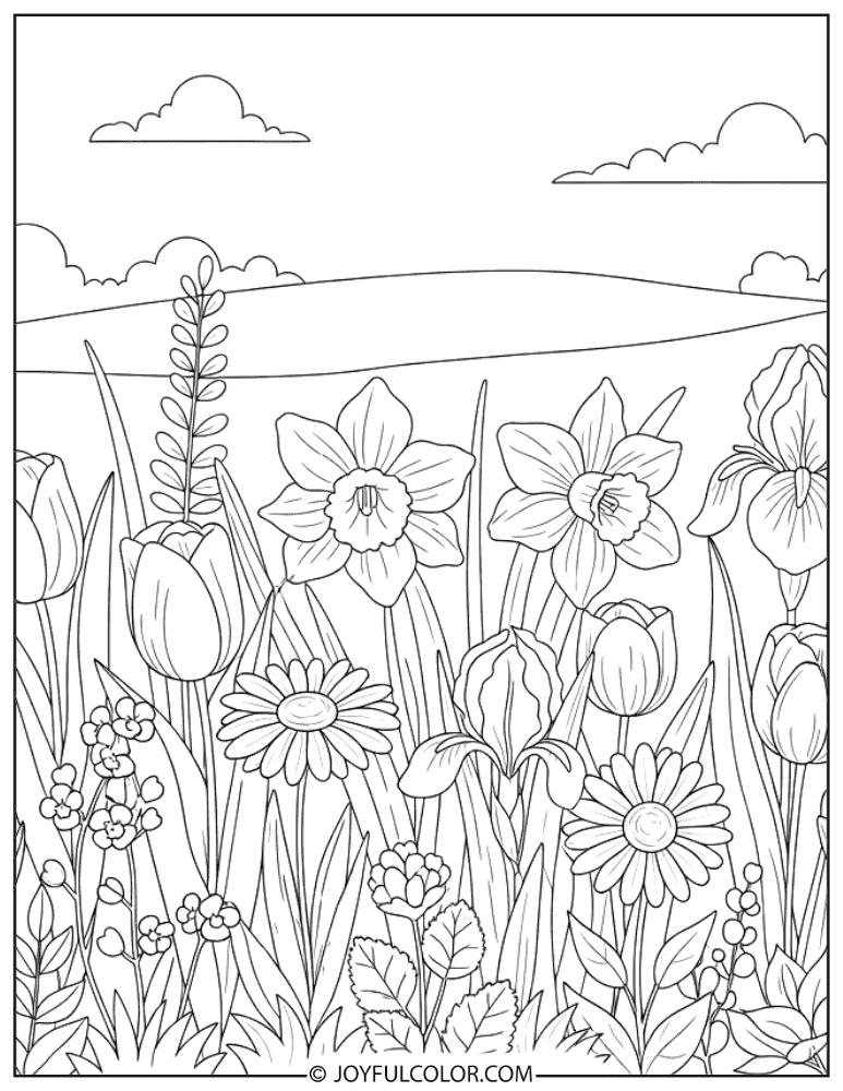 Mixed Flower Garden Coloring Page