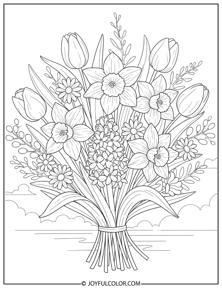 Mixed May Flowers Bouquet Coloring Page